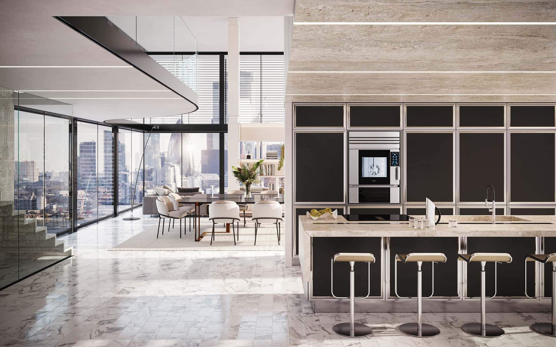 Design kitchen in a modern attic in London, with luxury built-in oven of SuperOven collection by Unox Casa